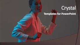  Presentation with dancing music grass - Beautiful PPT theme featuring photo closeup of cheery woman backdrop and a dark gray colored foreground