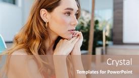  Presentation with lounge - Presentation theme having photo-closeup-of-nice-woman background and a coral colored foreground
