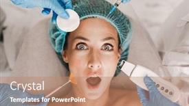  Presentation with beauty cosmetic - Presentation theme featuring photo-closeup-of-surprised-caucasian background and a coral colored foreground