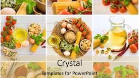  Presentation with photo collage - Audience pleasing PPT layouts consisting of photo-collage-egg-pasta-vegetables backdrop and a yellow colored foreground