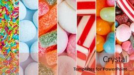  Presentation with jellies - Audience pleasing slide deck consisting of photo collage of colorful candies and jellies backdrop and a coral colored foreground