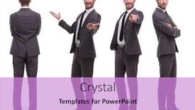  Presentation with photo collage - Amazing presentation having photo collage successful modern young man isolated on white backdrop and a lilac colored foreground