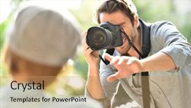  Presentation with park - Cool new presentation design with photo contest - photographer taking picture of trendy backdrop and a coral colored foreground