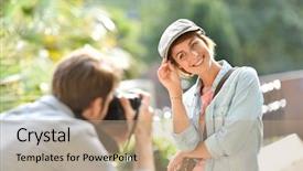  Presentation with client server model - Slide set having photo contest - photographer taking picture of trendy background and a coral colored foreground