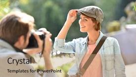  Presentation with park - Slide set enhanced with photo contest - photographer taking picture of trendy background and a coral colored foreground