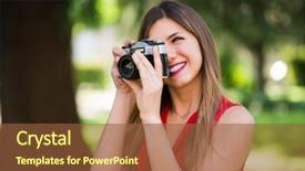  Presentation with vintage - Amazing presentation theme having photo contest - smiling young woman using backdrop and a  colored foreground