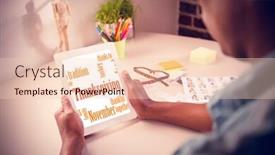  Presentation with thanksgiving - Audience pleasing presentation theme consisting of photo editor using tablet pc against thanksgiving words backdrop and a lemonade colored foreground