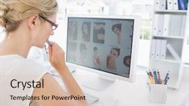  Presentation with rear view of bodyguard - Audience pleasing presentation theme consisting of photo editor working on computer backdrop and a soft green colored foreground