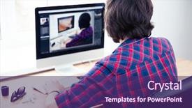  Presentation with welcome back design - Slide set with photo editor working on computer background and a violet colored foreground