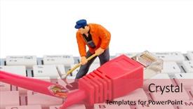  Presentation with connector - Beautiful presentation theme featuring photo for internet fault maintenance backdrop and a  colored foreground