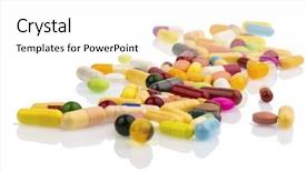  Presentation with drugs - Slides featuring school boy in black suit show finger up gesture and wonder point on green chalkboard background education concept background and a tawny brown colored foreground