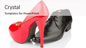  Presentation with men shoes - Presentation theme having photo for partnership and equality background and a sky blue colored foreground