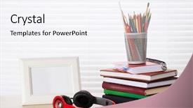  Presentation with window frame - PPT theme having photo frame headphones book background and a white colored foreground