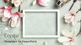  Presentation with beautiful spring flowers - Presentation theme featuring photo-frame-mock-up background and a soft green colored foreground