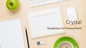  Presentation with cup coffee - Beautiful presentation theme featuring photo frame on office table backdrop and a lemonade colored foreground