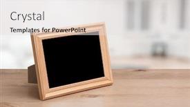  Presentation with living room - PPT theme having photo-frame-on-the-wooden background and a light gray colored foreground