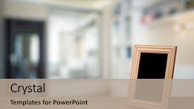  Presentation with living room - Cool new PPT layouts with photo frame on the wooden backdrop and a mint green colored foreground