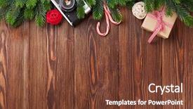  Presentation with christmas frames - PPT theme having photo frames - christmas tree branch gift box background and a tawny brown colored foreground