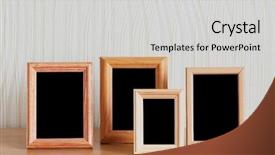  Presentation with metal frames frame and steel - Colorful presentation theme enhanced with photo frames on wooden table backdrop and a light gray colored foreground