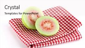  Presentation with tropical fruit - Colorful PPT theme enhanced with photo fresh pink apple guava backdrop and a sky blue colored foreground