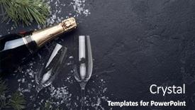  Presentation with spruce - Slide set with photo from above branches of spruce bottle of champagne two wine glasses on an empty black background background and a wine colored foreground