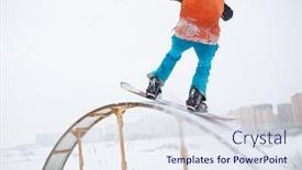  Presentation with skating - Audience pleasing presentation design consisting of photo from back of athlete skating on snowboard with springboard backdrop and a sky blue colored foreground