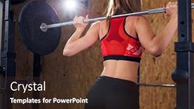  Presentation with sports bar - Slide set featuring photo from back of sports woman crouching with bar background and a tawny brown colored foreground