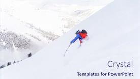  Presentation with skiing - Slide deck featuring photo from back of sportsman with backpack skiing background and a sky blue colored foreground