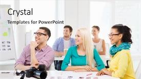  Presentation with education - Colorful presentation theme enhanced with photo journalism - business education photography office backdrop and a white colored foreground