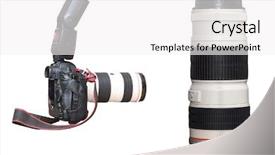  Presentation with objective - Presentation design with photo light bulb black - camera with flash and objective background and a white colored foreground