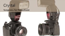  Presentation with cameras - Presentation theme consisting of photo light bulb black - cameras with flash background and a coral colored foreground