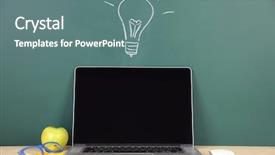  Presentation with blackboard - PPT layouts having photo light bulb black - laptop on table on green background and a  colored foreground