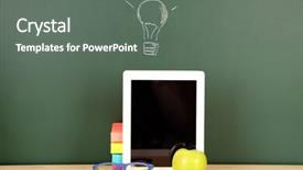  Presentation with tablets wood table tablet white - Presentation design with photo light bulb black - tablet on table on green background and a  colored foreground