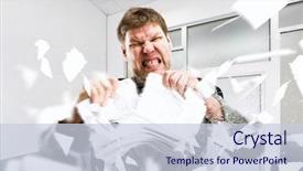  Presentation with angry - PPT theme featuring photo manipulation - angry businessman tearing stacks background and a lemonade colored foreground