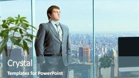  Presentation with office - PPT layouts with photo manipulation - businessman in suit stands background and a seafoam green colored foreground