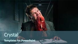  Presentation with raw meat - PPT theme consisting of photo manipulation - crazy businessman with piece background and a ocean colored foreground