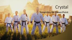  Presentation with karate - Amazing slide deck having photo manipulation - male and female karate group backdrop and a lemonade colored foreground