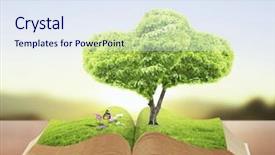  Presentation with green nature - PPT theme with photo manipulation - open book in green grass background and a sky blue colored foreground