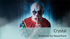  Presentation with clown - Colorful presentation theme enhanced with photo manipulation - portrait of mad bloody clown backdrop and a light blue colored foreground