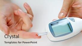  Presentation with glucometer - Slide set enhanced with man's hand with glucometer background and a coral colored foreground