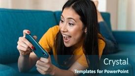  Presentation with mobile games - Colorful slide set enhanced with photo-of-a-beautiful-cheery backdrop and a ocean colored foreground