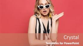  Presentation with coral - Slide deck featuring photo of a beautiful shocked emotional amazing young woman posing isolated over red coral background background and a coral colored foreground