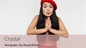  Presentation with hopeful - Presentation consisting of photo of a beautiful young pretty asian happy woman posing isolated over white wall background make hopeful please gesture background and a coral colored foreground
