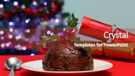  Presentation with christmas holly - Colorful presentation design enhanced with photo of a christmas pudding backdrop and a tawny brown colored foreground