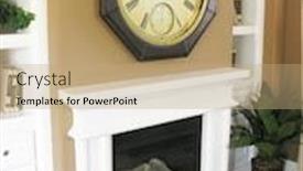  Presentation with clock - Presentation theme enhanced with photo of a contemporary fireplace mantle and clock background and a coral colored foreground