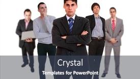  Presentation with team - Slides with photo-of-a-five-person background and a tawny brown colored foreground