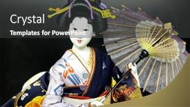  Presentation with doll - Cool new presentation theme with photo of a geisha doll in japan backdrop and a dark gray colored foreground