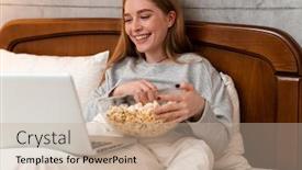  Presentation with eat - Presentation featuring photo-of-a-happy-optimistic background and a coral colored foreground