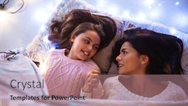  Presentation with girl christmas - Slides enhanced with photo of a happy young woman with her little daughter girl lies on floor christmas concept background and a coral colored foreground