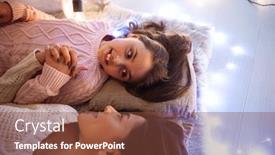 Presentation with christmas girl - PPT layouts consisting of photo of a happy young woman with her little daughter girl lies on floor christmas concept background and a tawny brown colored foreground